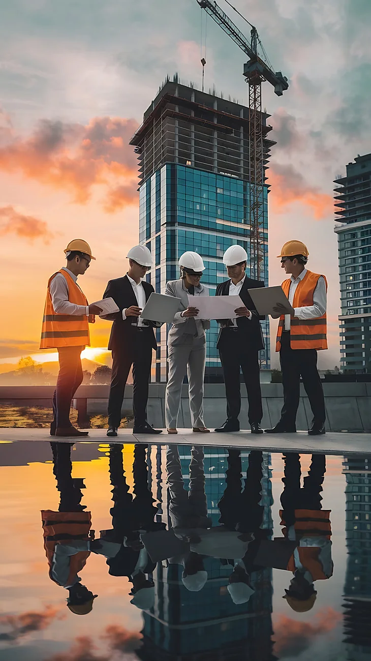 Engineers coordinating at construction site